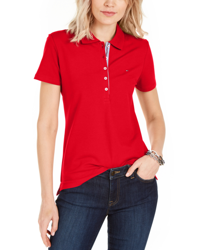 Shop Tommy Hilfiger Women's Solid Short-sleeve Polo Top In Red