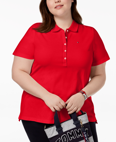 Shop Tommy Hilfiger Plus Size Pique Polo Shirt, Created For Macy's In Red