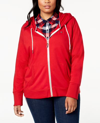 Shop Tommy Hilfiger Plus Size Zip-front Hoodie, Created For Macy's In Red