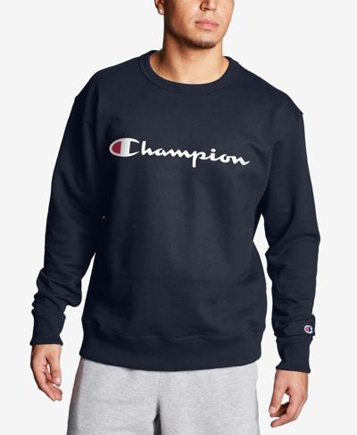 Shop Champion Men's Powerblend Fleece Logo Sweatshirt In Blue