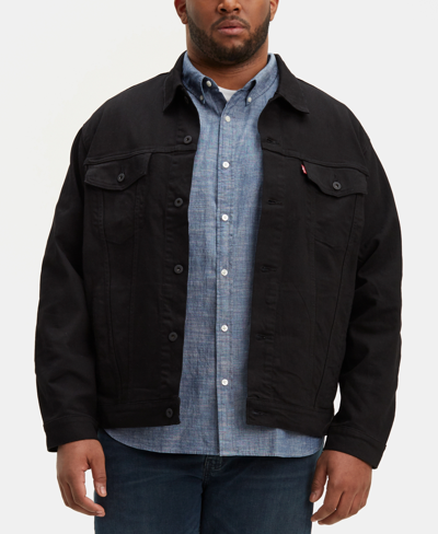 Shop Levi's Men's Big & Tall Stretch Denim Trucker Jacket In Black