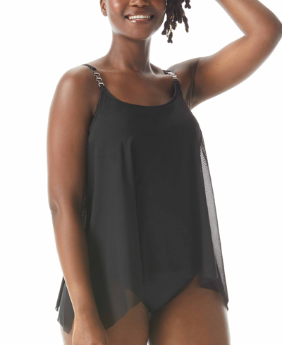 Shop Coco Reef Current Mesh-layer Bra-sized Tankini Top Women's Swimsuit In Black