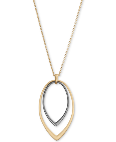 Shop Lucky Brand Two-tone Double-teardrop Pendant Necklace, 30" + 2" Extender In Yellow
