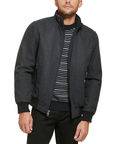 Shop Calvin Klein Men's Wool Bomber Jacket With Knit Trim In Gray