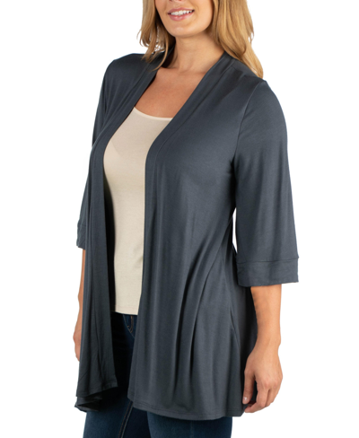Shop 24seven Comfort Apparel Open Front Elbow Length Sleeve Plus Size Cardigan In Gray