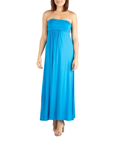 Shop 24seven Comfort Apparel Strapless Empire Waist Maxi Dress In Blue