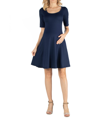 Shop 24seven Comfort Apparel Knee Length A Line Elbow Sleeve Maternity Dress In Blue