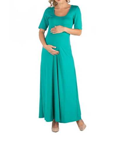 Shop 24seven Comfort Apparel Casual Maternity Maxi Dress With Sleeves In Green