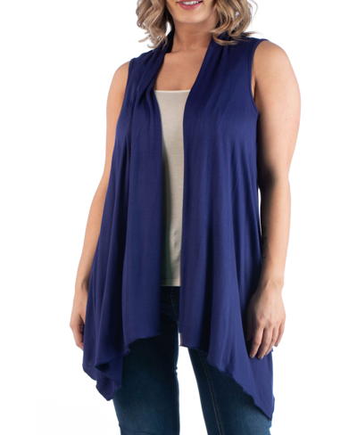 Shop 24seven Comfort Apparel Women's Plus Size Asymmetric Open Front Cardigan In Blue