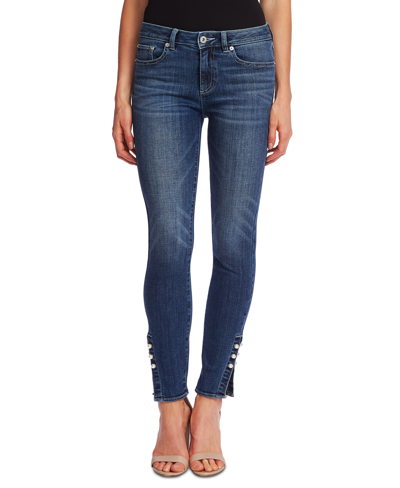 Shop Cece Women's Imitation Pearl-embellished Skinny Jeans In Blue