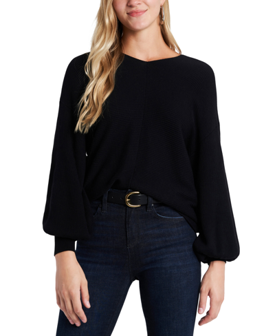 Shop 1.state Women's Rib-knit Bubble Sleeve Long Sleeve Sweater In Black
