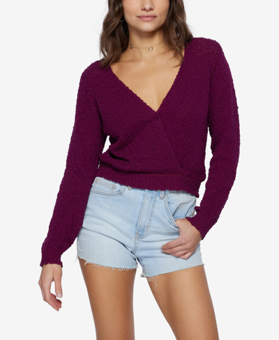 Shop O'neill Juniors' Seaside Cotton Wrap Surplice Sweater In Purple