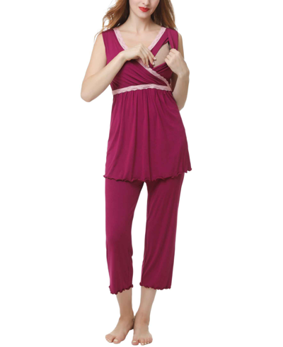 Shop Kimi & Kai Penny Maternity Nursing Pajama Set In Purple