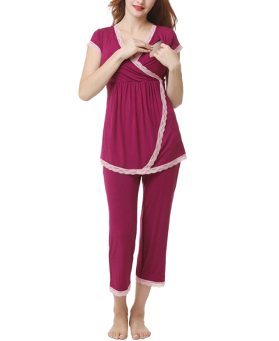 Shop Kimi & Kai Cindy Maternity Nursing Pajama Set In Purple