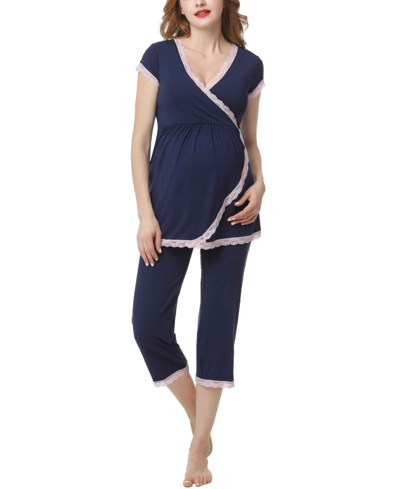 Shop Kimi & Kai Cindy Maternity Nursing Pajama Set In Blue