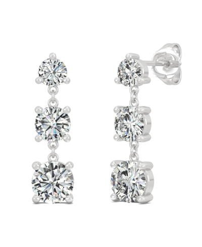 Shop Charles & Colvard Moissanite Three Stone Drop Earrings 2-1/5 Ct. T.w. Diamond Equivalent In 14k White Gold