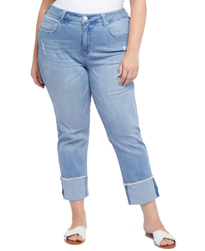 Shop Seven7 Plus Size Slim Straight Cuff Jeans In Blue