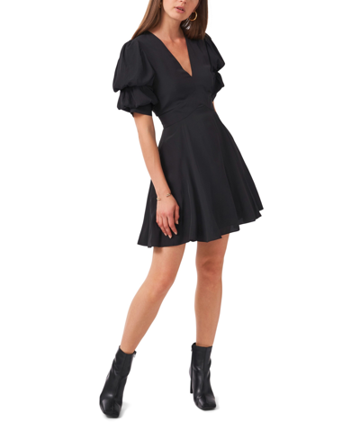 Shop 1.state Women's Short Puff Sleeve Tiered Short Dress In Black