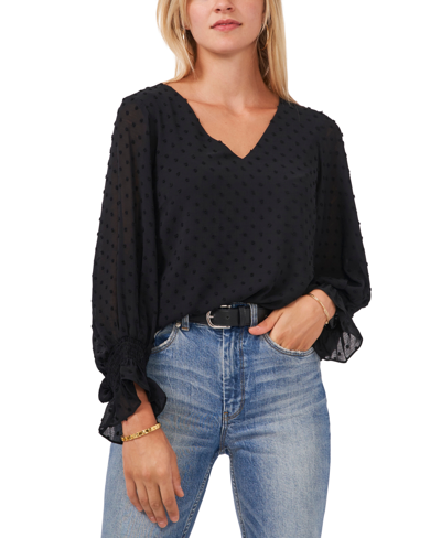 Shop Vince Camuto Women's Clip-dot Smocked-cuff Top In Black