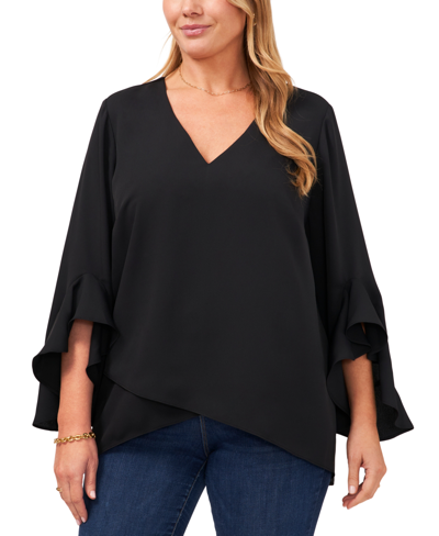 Shop Vince Camuto Plus Size Flutter-sleeve Top In Gray