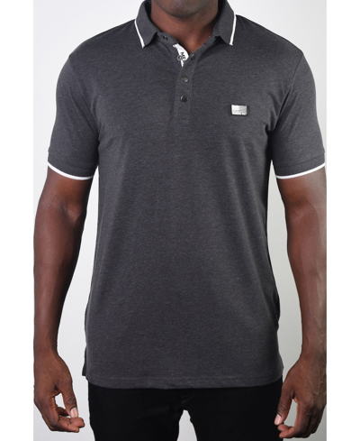 Shop Members Only Men's Basic Short Sleeve Snap Button Polo With Us Flag Logo In Gray