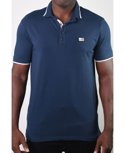 Shop Members Only Men's Basic Short Sleeve Snap Button Polo With Us Flag Logo In Blue