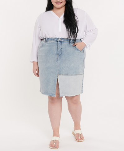 Shop Nydj Plus Size Denim Midi Skirt In Blue