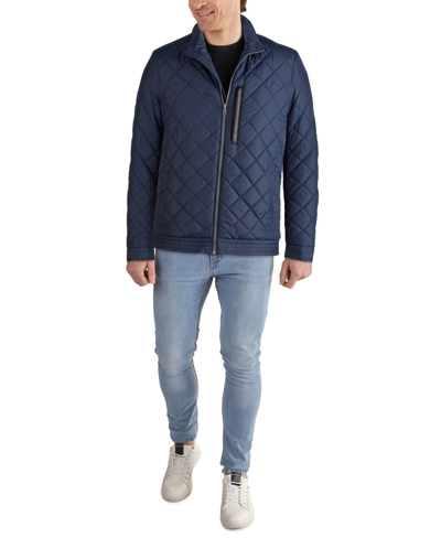 Shop Cole Haan Men's Diamond Quilt Jacket With Faux Sherpa Lining In Blue