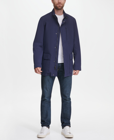 Shop Cole Haan Men's Stand Collar Rain Jacket In Blue