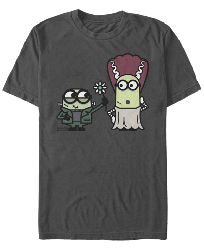 Shop Fifth Sun Despicable Me Men's Minions Frankenstein And His Bride Halloween Short Sleeve T-shirt In Gray