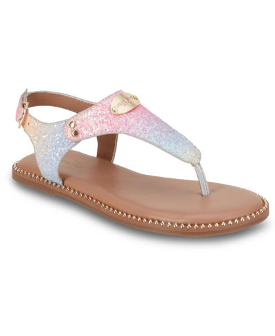 Shop Bebe Little Girls Leatherette T-strap Flat Thong Sandals In Multi