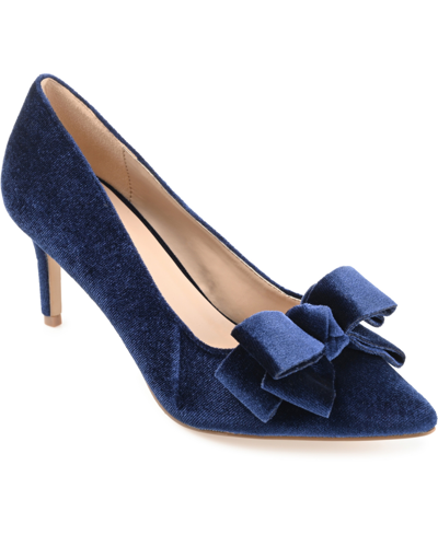 Shop Journee Collection Women's Crystol Velvet Pumps Women's Shoes In Blue