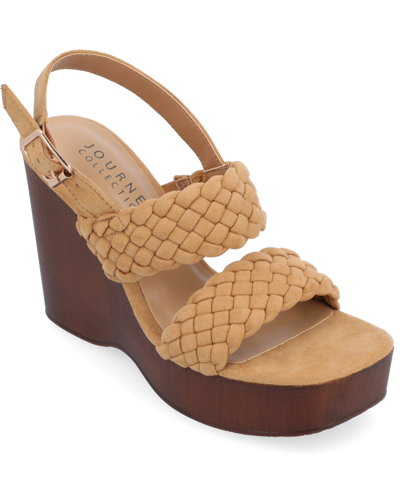 Shop Journee Collection Women's Ayvee Platform Wedge Sandals Women's Shoes In Tan/beige