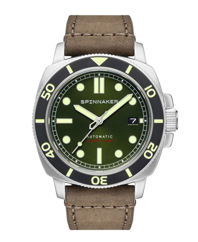 Shop Spinnaker Men's Hull Automatic Dark Brown Genuine Leather Strap Watch, 42mm In Green