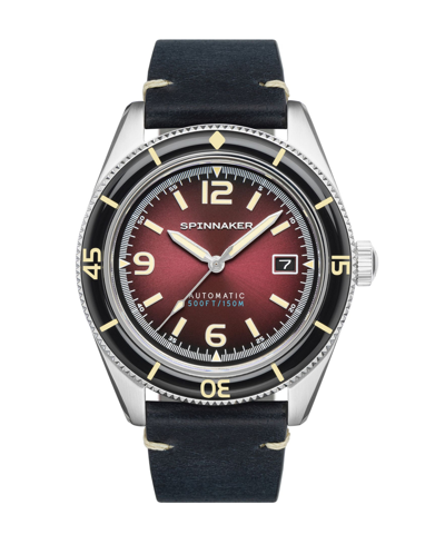 Shop Spinnaker Men's Fleuss Automatic Blue Genuine Leather Strap Watch, 43mm In Red
