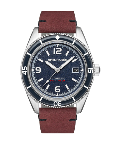Shop Spinnaker Men's Fleuss Automatic Red Genuine Leather Strap Watch, 43mm In Blue