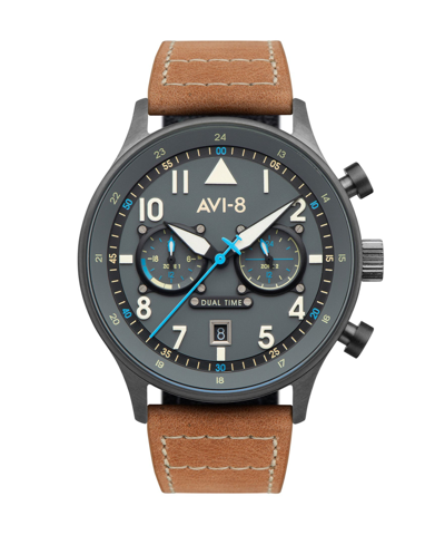 Shop Avi-8 Men's Hawker Hurricane Carey Dual Time Orissa Beige Genuine Leather Strap Watch 43mm In Tan/beige