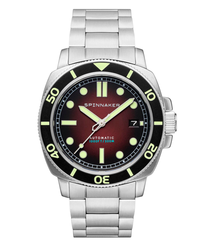 Shop Spinnaker Men's Hull Diver Automatic Ombre Red With Silver-tone Solid Stainless Steel Bracelet Watch 42mm