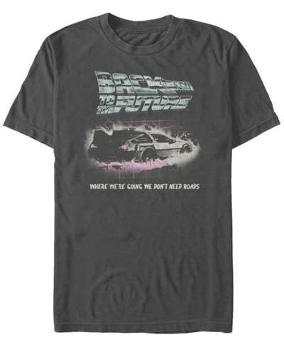 Shop Fifth Sun Back To The Future Franchise Men's Delorean We Don't Need Roads Short Sleeve T-shirt In Gray