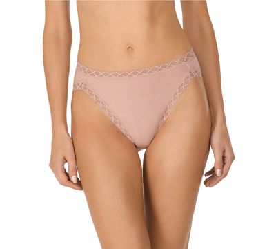 Shop Natori Bliss Lace-trim Cotton French-cut Brief Underwear 152058 In Tan/beige