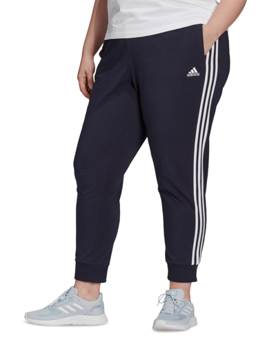 Shop Adidas Originals Adidas Essentials Plus Size 3-stripe Tapered Pants In Blue