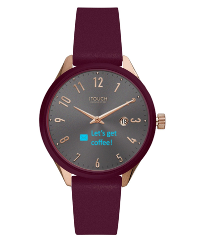 Shop Itouch Connected Women's Hybrid Smartwatch Fitness Tracker: Rose Gold Case With Merlot Leather Strap 38mm In Red