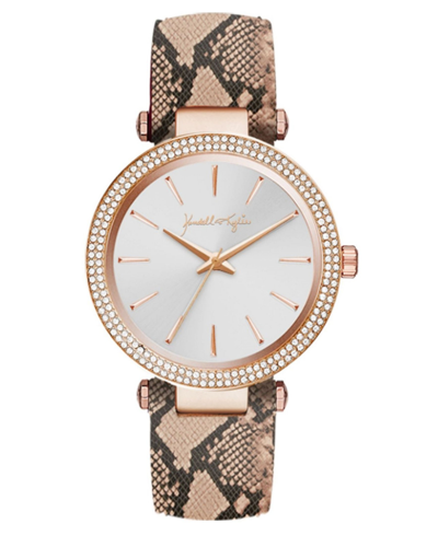 Shop Kendall + Kylie Women's  Rose Gold Tone With Blush Snakeskin Stainless Steel Strap Analog Watch 40mm In Multi
