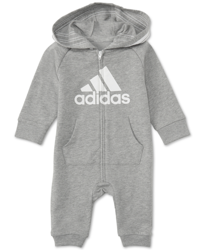 Shop Adidas Originals Adidas Baby Boys Or Baby Girls Logo Full Zip Hooded Coverall In Gray