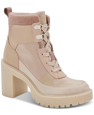 Shop Dolce Vita Women's Collin Lace-up Lug-sole Platform Booties Women's Shoes In Tan/beige