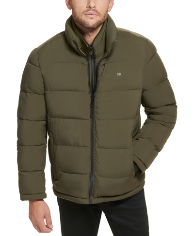 Shop Calvin Klein Men's Puffer With Set In Bib Detail, Created For Macy's In Green