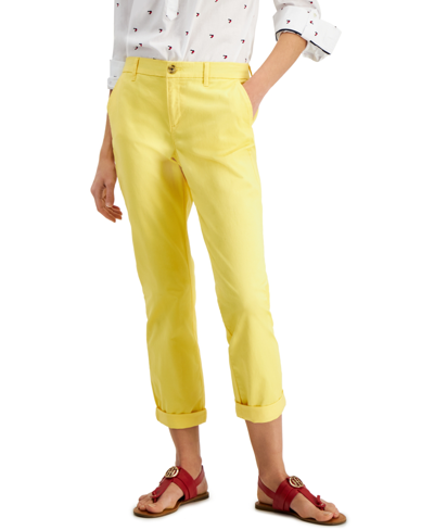 Shop Tommy Hilfiger Women's Th Flex Hampton Cuffed Chino Straight-leg Pants, Created For Macy's In Yellow