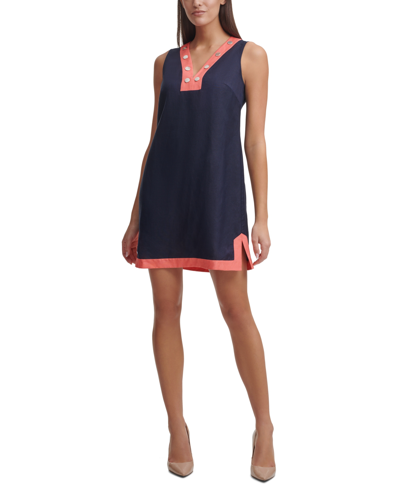 Shop Tommy Hilfiger Petite Colorblocked Shift Dress In Blue