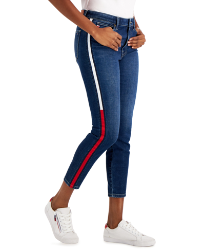 Shop Tommy Hilfiger Women's Tribeca Th Flex Side Tape Skinny Jeans In Blue