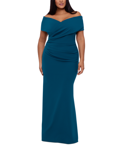 Shop Betsy & Adam Plus Size Sweetheart Off-the-shoulder Gown In Blue